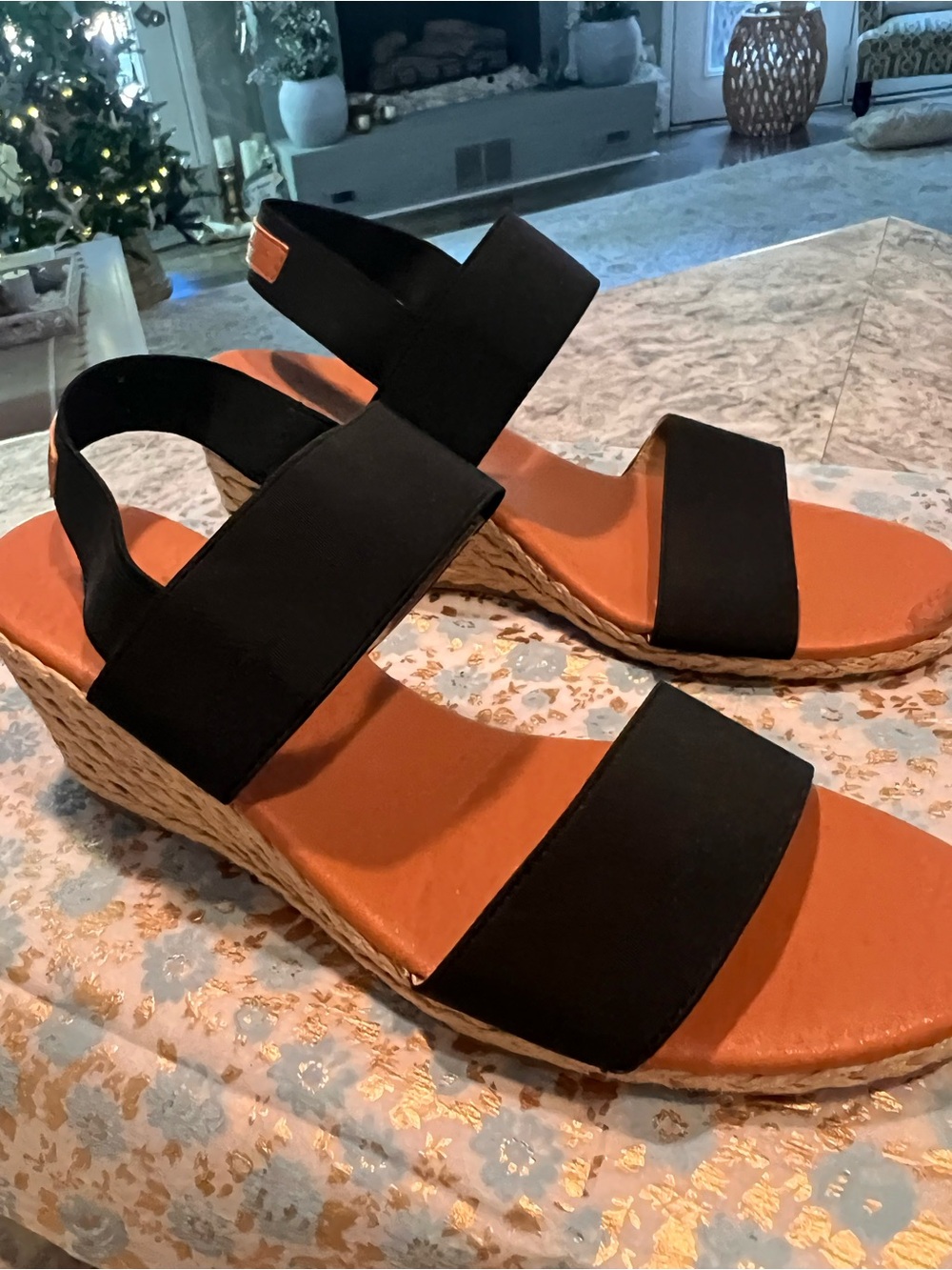 Tommy Bahama Black Elastic Strap Espadrille Wedge Sandals